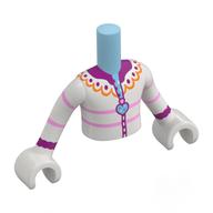 Lego Minidoll Torso Boy with White Jacket, Bright Light Orange Collar, Dark Purple/Bright Pink Trim, Medium Azure Pendant Print, White Arms and Hands / White