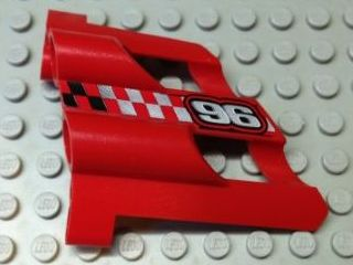 Lego Technic, Panel Fairing # 2 Large Short, Large Holes, Side B with Silver '96' Pattern (Sticker) - Set 8279 / Red