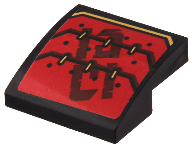 Lego Slope, Curved 2 x 2 x 2/3 with Red Armor with 6 Gold Links Pattern (Sticker) - Set 70665 / Black