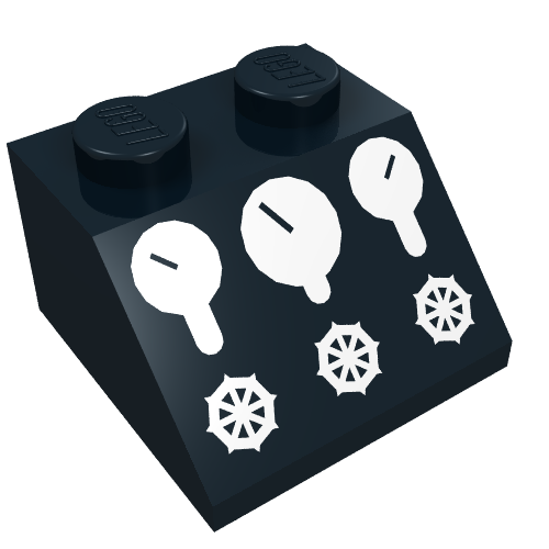 Lego Brick Sloped 45° 2 x 2 with 3 Gauges and 3 Knobs Print / Black