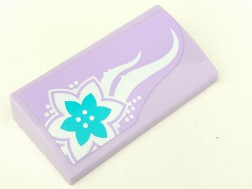 Lego Slope, Curved 2 x 4 x 2/3 with Bottom Tubes with Azure Flower and White Swirls on Lavender Background Pattern (Sticker) - Set 41013