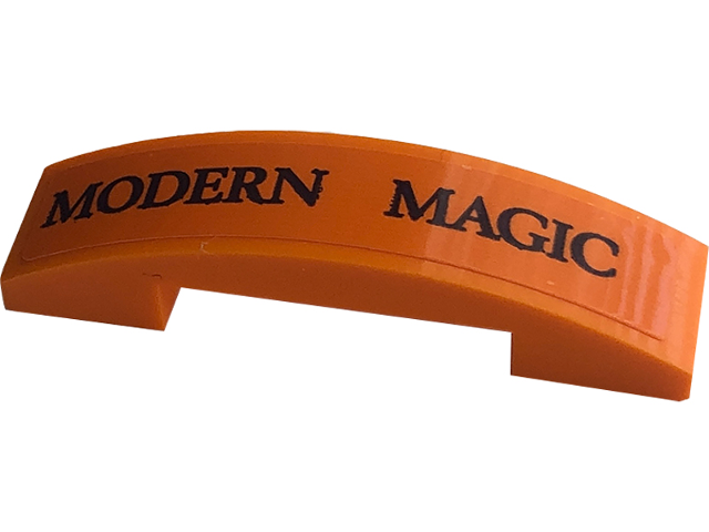 Lego Slope, Curved 4 x 1 x 2/3 Double with Black 'MODERN MAGIC' Pattern (Sticker) - Set 76422