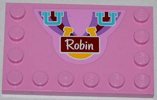 Lego Tile, Modified 4 x 6 with Studs on Edges with Medium Azure Handles, Horseshoe and 'Robin' Pattern (Sticker) - Set 3186