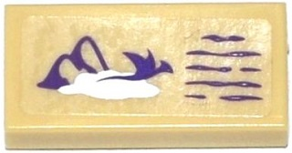 Lego Tile 1 x 2 with Mountains, Cloud, Dragon and Writing Lines Pattern (Sticker) - Set 41078 / Tan