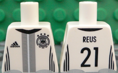 Lego Torso Soccer Shirt with Adidas Logo, 4 Stars and Eagle Front, 'REUS 21' Back Pattern / White