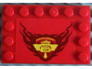 Lego Tile, Modified 4 x 6 with Studs on Edges with 'HUDSON HORNET PISTON CUP' Pattern (Sticker) - Set 8484 / Red