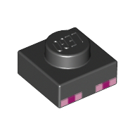 Lego Plate 1 x 1 with 4 Light Purple and 2 Purple Squares Print (Minecraft Enderman eyes) / Black