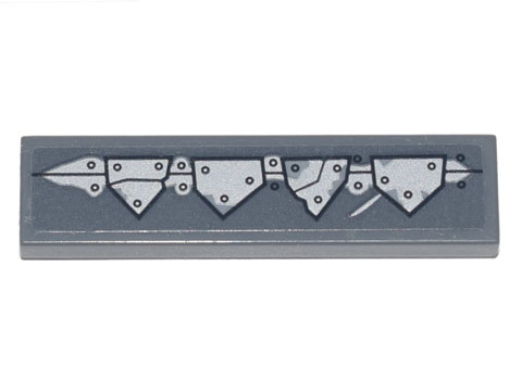 Lego Tile 1 x 4 with Silver Triangular Metal Plates, Seams and Rivets Pattern (Sticker) - Set 70840 / Dark Bluish Gray