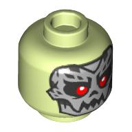 Lego Minifig Head Bone King, Silver Skull Mask, Red Eyes print / Yellowish Green