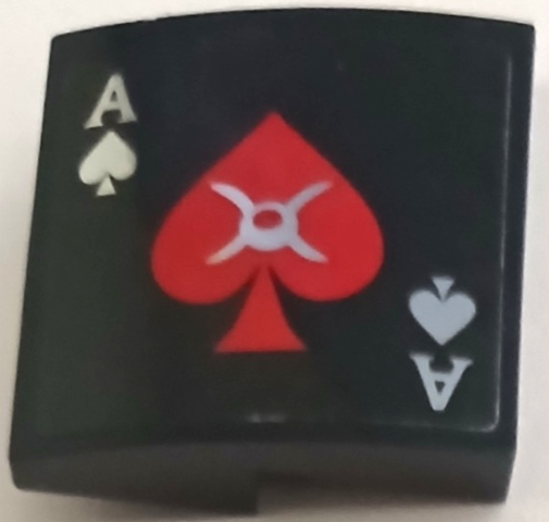 Lego Slope, Curved 2 x 2 x 2/3 with Cushion with Red and Silver Playing Card Ace of Spades and Button Pattern (Sticker) - Set 41236