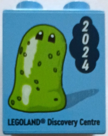 Lego Duplo, Brick 1 x 2 x 2 with Z-Blob and 2024 LEGOLAND Discovery Centre Pattern / Medium Blue