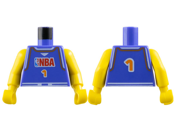 Lego Torso Basketball Jersey Tank Top with White Trim, NBA Logo, and Orange Number 1 Pattern / Yellow NBA Arms