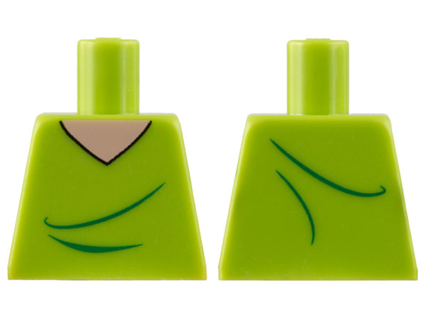 Lego Torso V-Neck T-Shirt with Light Nougat Neck Pattern (Shaggy) / Lime