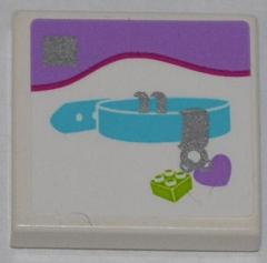 Lego Tile 2 x 2 with Dog Collar with Heart and 2 x 2 Brick Pattern (Sticker) - Set 41007 / White