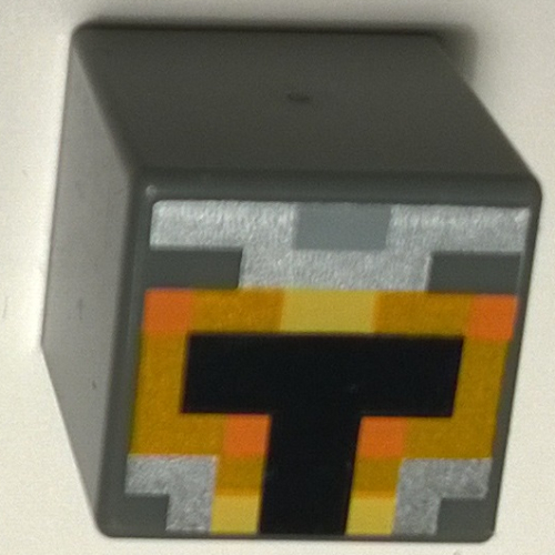 Lego Minifig Head Special, Cube with Minecraft Skin 1 Print / Dark Bluish Gray