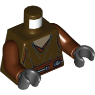 Lego Torso Belted Jedi Robe and Dark Tan Shirt Print, Reddish Brown Arms, Black Hands / Dark Brown