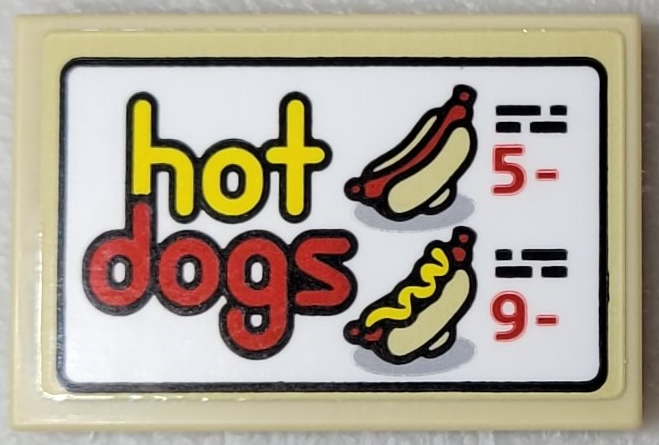 Lego Tile 2 x 3 with Red and Yellow 'hot dogs', '5-' and '9-' Pattern (Sticker) - Set 10303