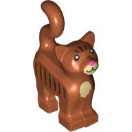 Lego Animal, Cat, Standing New Style with Dark Tan Chest and Muzzle, Brown Stripes, and Dark Pink Nose Print / Dark Orange