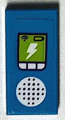 Lego Tile 1 x 2 with CB Radio, Speaker, Buttons and Lightning Pattern (Sticker) - Set 41339 / Dark Azure