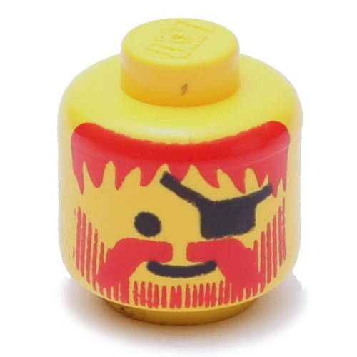 Lego Minifig Head Captain, Eyepatch, Moustache, Beard Vertical Lines with Messy Hair Print