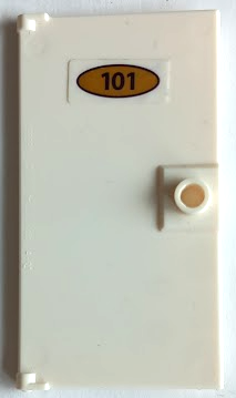 Lego Door 1 x 4 x 6 with Stud Handle with '101' on Oval Gold Sign Pattern (Sticker) - Set 41684