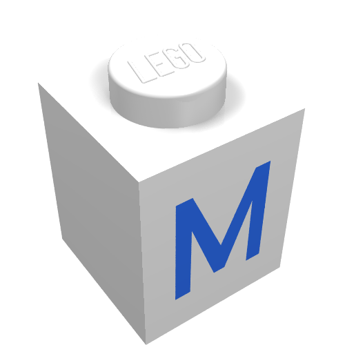Lego Brick 1 x 1 with Blue M Print / White