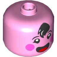 Lego BigFig Head Black Cowlick Hair, Dark Pink Cheeks, Open Mouth, Tongue print