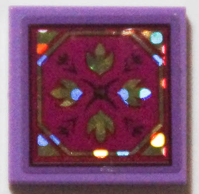Lego Tile 2 x 2 with Cushion, Button and Holographic Arendelle Crest Flowers on Magenta Background Pattern (Sticker) - Set 41167