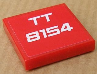 Lego Tile 2 x 2 with White 'TT 8154' Pattern (Sticker) - Set 8154 / Red