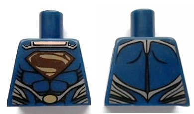 Lego Torso Super Hero Costume with Black Muscles Outline, Dark Brown and Gold Superman 'S' Logo, Silver Trim, Oval Clasp Pattern / Dark Blue