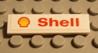 Lego Tile 1 x 4 with Shell Logo and Text Red on White Pattern (Sticker) - Sets 1250 / 1251