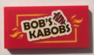 Lego Tile 2 x 4 with 'BOB'S KABOBS' Pattern (Sticker) - Set 70812 / Red