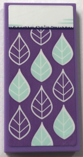 Lego Tile 2 x 4 with Blanket with Light Aqua Leaves and White Bedsheet Pattern (Sticker) - Set 41679 / Medium Lavender