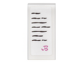 Lego Tile 1 x 2 with Note with Black Scribbles and Dark Pink Script Capital Letter B Pattern (Sticker) - Set 41067 / White