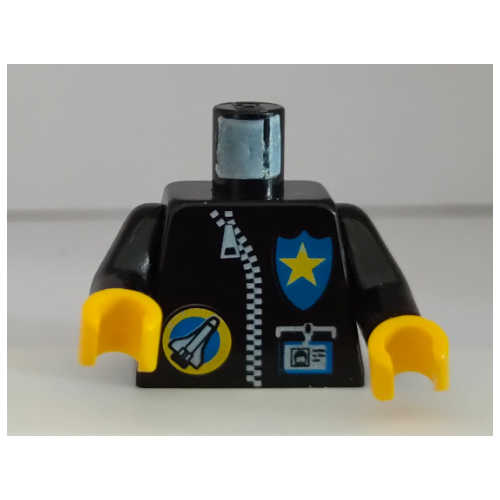 Lego Torso Space Port Logo, Zipper, ID and Police Star Print, Black Arms, Yellow Hands / Black