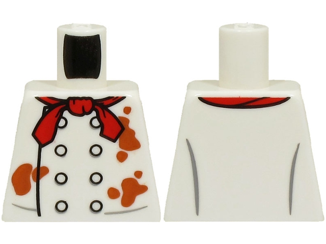 Lego Torso Chef Jacket with 8 Buttons and Dark Orange Splotches, Red Neckerchief Scarf Pattern (BAM) / White