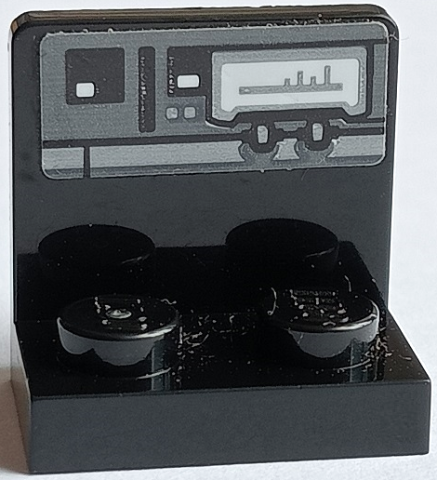 Lego Bracket 1 x 2 - 2 x 2 Inverted with Dark Bluish Gray and Black Control Panel with 2 Knobs and Large White Screen Pattern (Sticker) - Set 75178