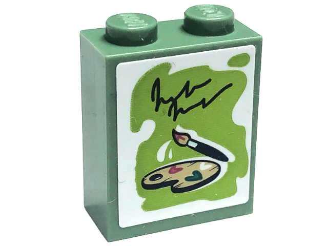 Lego Brick 1 x 2 x 2 with Inside Stud Holder with Brush and Paint Palette on Lime Background Pattern (Sticker) - Set 41711