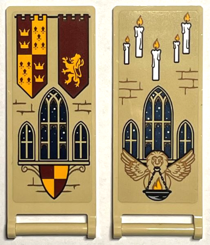 Lego Flag 7 x 3 with Bar Handle with Gryffindor Banners, Shield, Windows, Bricks and 5 Candles Pattern (Stickers) - Set 76399