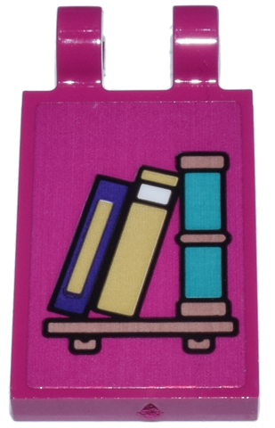 Lego Tile, Modified 2 x 3 with 2 Open O Clips with Copper Shelf and Dark Turquoise, Tan, and Dark Purple Books Pattern (Sticker) - Set 43213