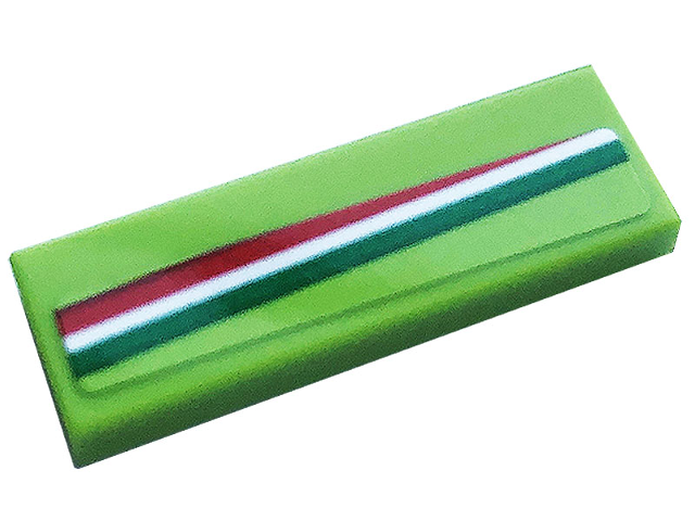 Lego Tile 1 x 3 with Red, White and Green Stripes Pattern Model Right Side (Sticker) - Set 76899