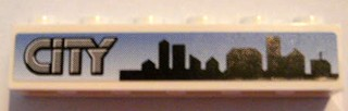 Lego Brick 1 x 6 with Gray 'CITY' and Skyline on Blue Background Pattern (Sticker) - Set 8404