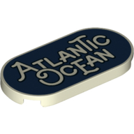 Lego Tile Round 2 x 4 with 'Atlantic Ocean' on Dark Blue Background Print / Glow in Dark White