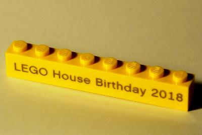 Lego Brick 1 x 8 with 'LEGO House Birthday 2018' Pattern