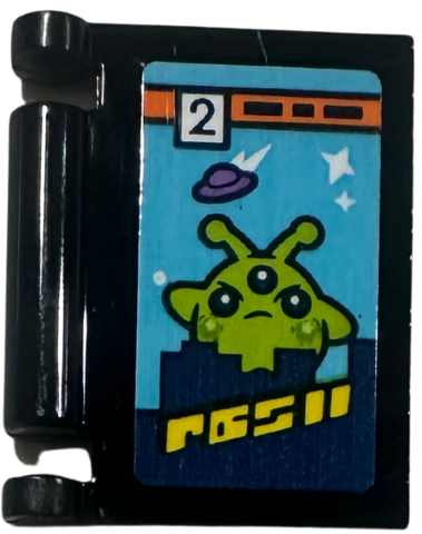 Lego Minifigure, Utensil Book Cover with Comic Issue Number 2 with Giant Lime Alien, UFO and Cityscape on Medium Azure Background Pattern (Sticker) - Set 42674