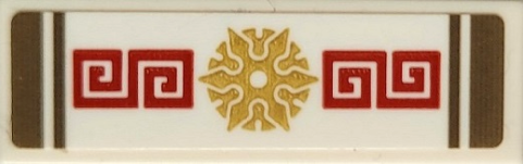 Lego Tile 1 x 3 with Dark Tan Stripes, Gold Shuriken Throwing Star and Red Ornate Squared Spirals Pattern (Sticker) - Set 71767