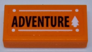 Lego Tile 1 x 2 with Black 'ADVENTURE', White Tree, Lines, and Dots Pattern (Sticker) - Set 41339