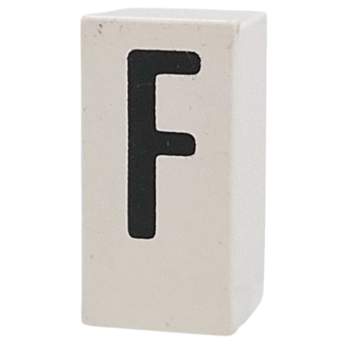 Lego Tile Special 1 x 2 x 5/6 with Stud Hole in End with 'F' Print / White