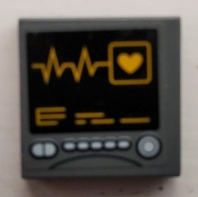 Lego Tile 2 x 2 with Bright Light Orange Heart Beat Line on Black Screen with White Buttons Pattern (Sticker) - Set 60204