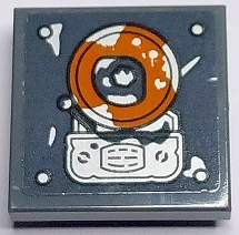 Lego Tile, Modified 2 x 2 Inverted with Silver Rivets, Alarm Bell and Dark Orange Rust Pattern (Sticker) - Set 70435